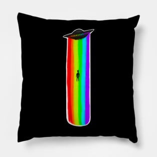 Alien Rainbow ufo abducting human Pillow