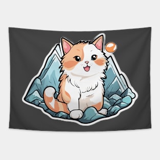 Orange Cat Mountain View Art Tapestry