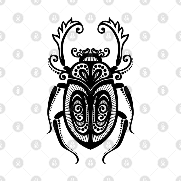 Black and White Illustration of Exotic Scarab by lissantee