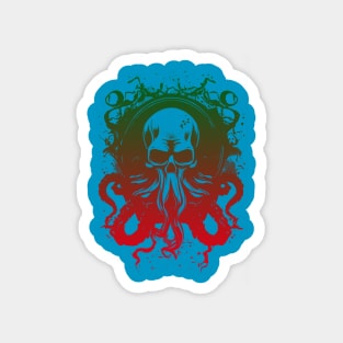 green and red skull face octopus Magnet