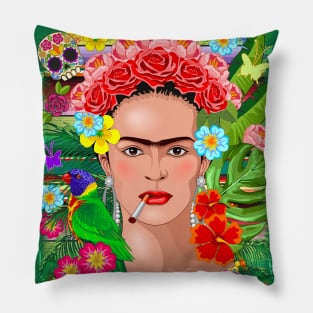 Frida Kahlo Floral Exotic Portrait Pillow