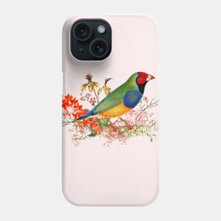 Red Head Gouldian Finch Standing Among Orchid Blossoms Phone Case