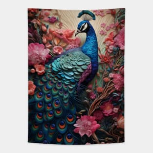 Peacock in a Flower Garden Tapestry