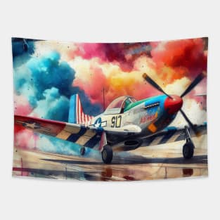 Artistic illustration of acrobatic aircraft landing Tapestry