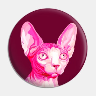 Pink Hairless Sphynx Cat Portrait Pin