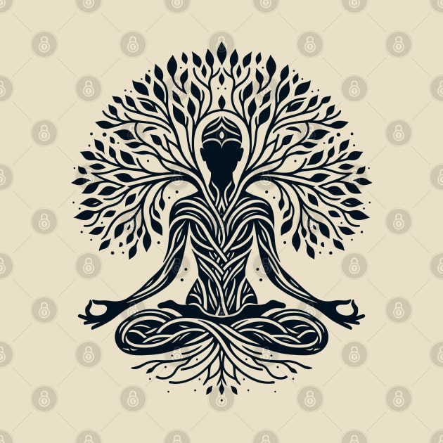 Meditative Tree Pose - Yoga-Inspired Nature T-Shirt Design by The Tee Bizarre