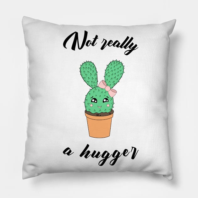 Not really a hugger - a cute kawaii cactus Pillow by Cute_but_crazy_designs