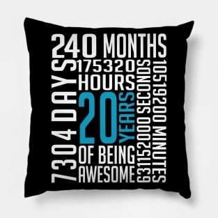 20th Birthday Vintage Retro T Shirt 20 Years Old 240 Months Pillow