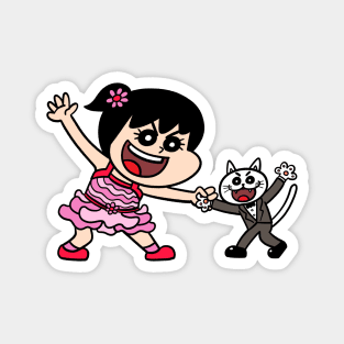 A girl dancing with cat Magnet