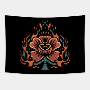 flaming rose tattoo Tapestry