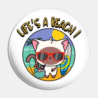 Life's a beach White Cat Pin