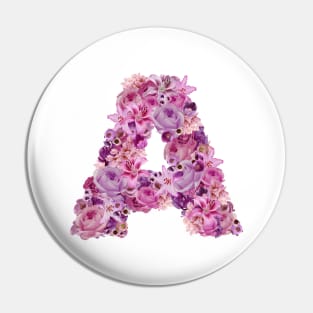 Pink Floral Letter A Pin