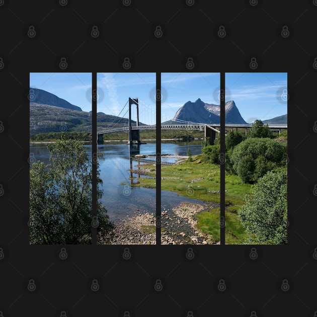 Wonderful landscapes in Norway. Nordland. Beautiful scenery of Kjerringstraumen Bru (Efjord bridges) on the Efjorden. Another planet background. It is located in Narvik municipality. by fabbroni-art