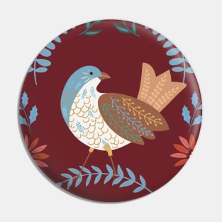 Folk Art Christmas Partridge Pin