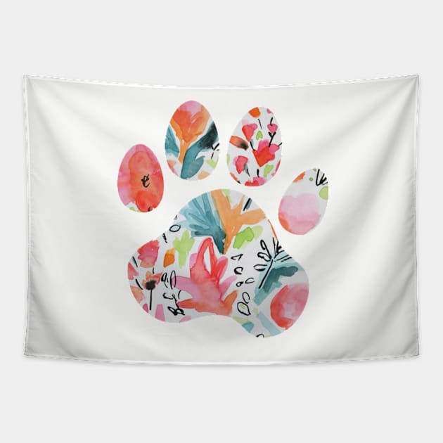 Bright Floral Paw Print Tapestry by annmariestowe