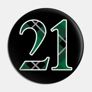 21 Sports Jersey Number Green Black Flannel Pin