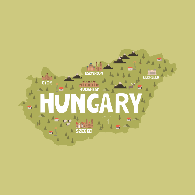 Hungary Illustrated Map by JunkyDotCom