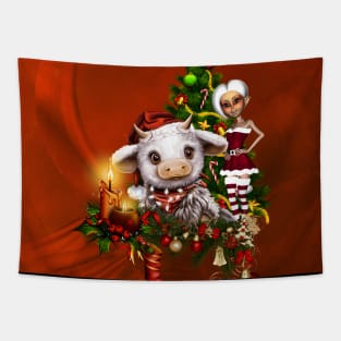 Cute christmas cow Tapestry