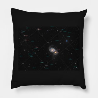 Whirlpool Galaxy (M51) in constellation Canes Venatici, annotated Pillow