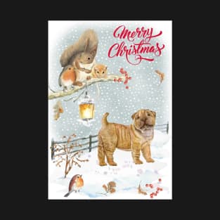 Shar Pei Merry Christmas Santa Dog Holiday Greeting T-Shirt