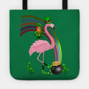 Funny St. Paddy's Flamingo with Leprechaun St. Patrick's Day Tote
