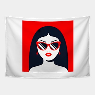 Brunette girl in sunglasses and red lipstick Tapestry