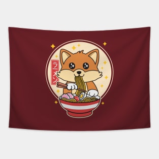 Cute Fox Eating Ramen Kawaii Japanese Food Tapestry