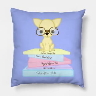 Chihuahua dog wearing glasses and reading books Pillow