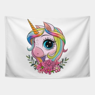 Cute Unicorn with flowers Tapestry