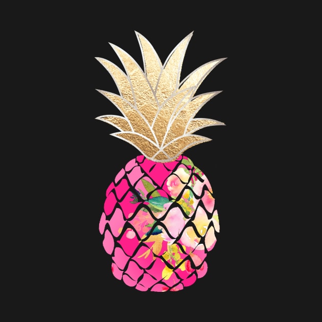 Aloha pineapples, Hot Pink+Faux Gold by PixDezines