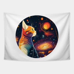 Kitty Looking Stars - Infinite Night - Beautiful Moon Tapestry