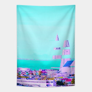 Reykjavik Iceland Hallgrimskirkja Cathedral Vaporwave Glitch Art Tapestry