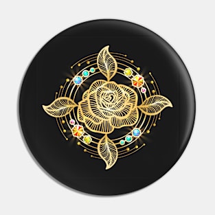 Golden Rose with Gemstones Isolated on Black Pin