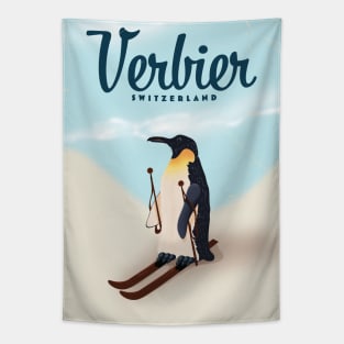 Verbier Switzerland Penguin Ski Tapestry