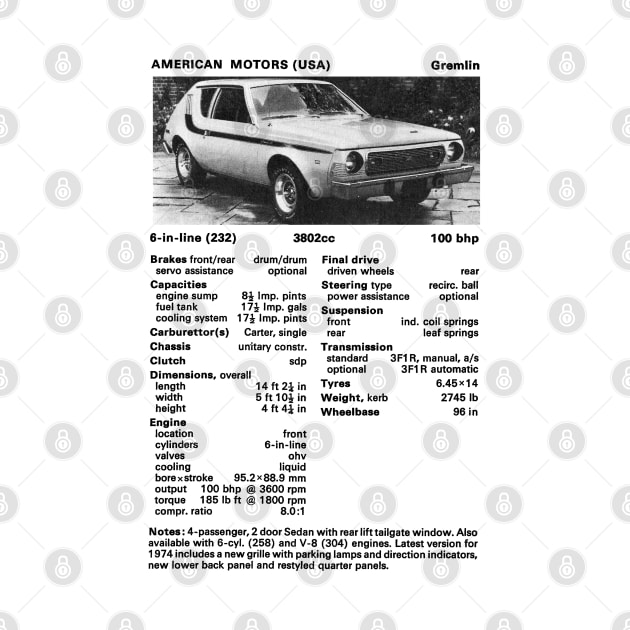 AMC GREMLIN - technical data by Throwback Motors