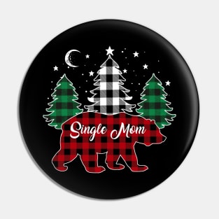 Single Mom Bear Buffalo Red Plaid Matching Family Christmas Pin
