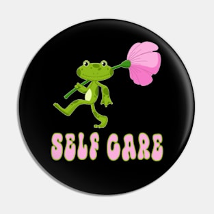 Funny Frog Self Care Retro Pin