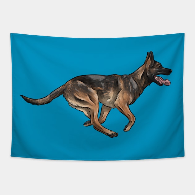 Cute Belgian Malinois | Belgian Shepherd Dog Tapestry by Shirin Illustration