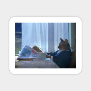 Cat Reading Newspaper Magnet