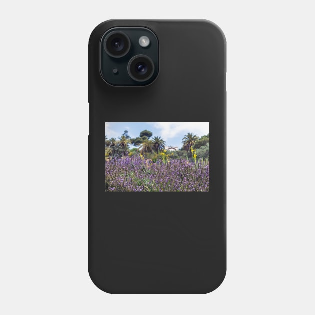 Lush purple sage flowers with palms in the background Phone Case by lena-maximova