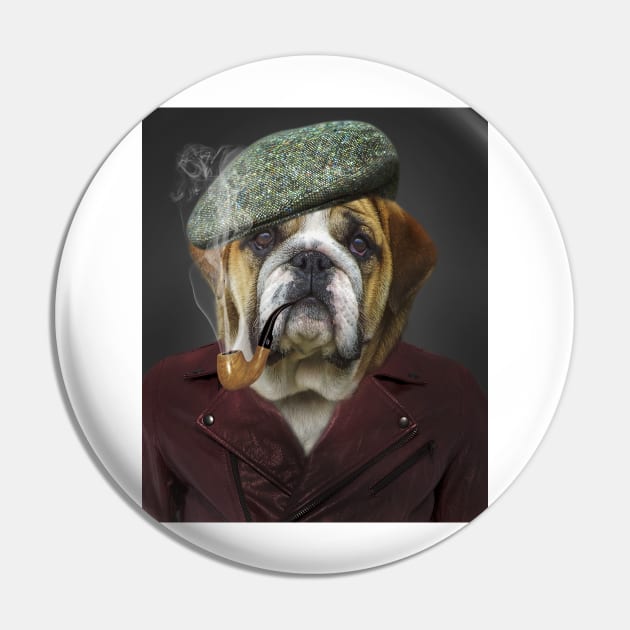 Senior Pug Smoking Pipe Funny Portrait Pin by PatrioTEEism