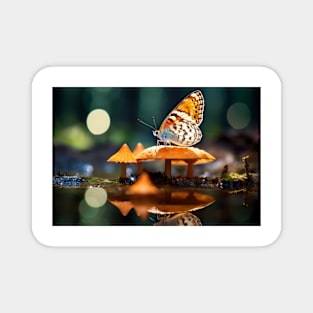 Butterfly Mushroom Nature Serene Calm Magnet