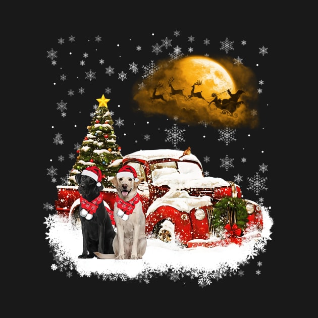 Red Truck Xmas Tree Two Labradors Christmas by Benko Clarence