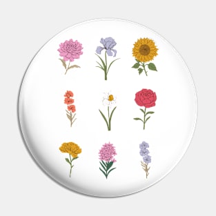 Summer Flowers Vintage Aesthetic Colorful Floral Garden Art Pin