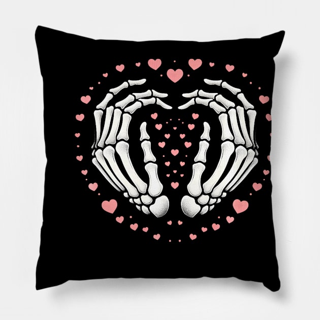 Skeleton Hand Heart Valentines Day Funny Bones Love Premium Pillow by jadolomadolo