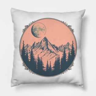 Vintage Mountain Scene Pillow