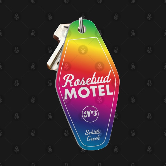 Schitt's Creek Rosebud Motel Key Tag, Retro design in Pride Flag Rainbow colors by YourGoods