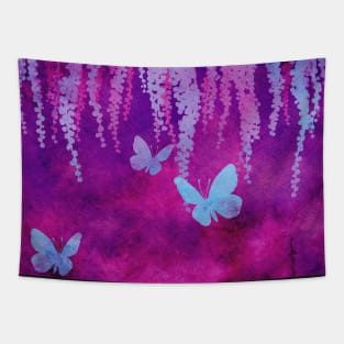 Wisteria and Butterflies Negative Painting Neon Tapestry