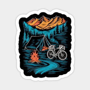 Bicycle Camping Mountains Nature Excursion Magnet