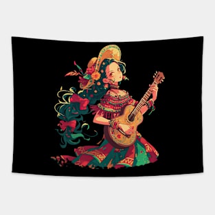 Cinco de mayo anime girls with sumbrero and guitar Tapestry